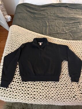 Victoria’s Secret Light Black Quarter-Zip Sherpa-Lined Sweater